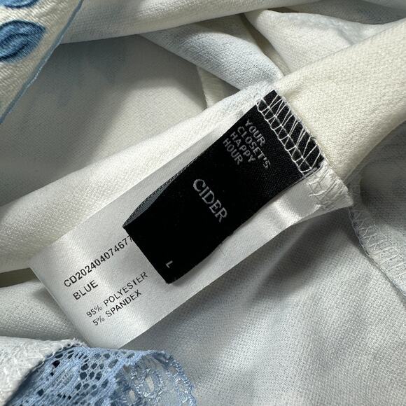 Cider Blue Floral Lace Trim Puff Sleeve Cottagecore Romantic Midi Dress Large - Picture 7 of 14